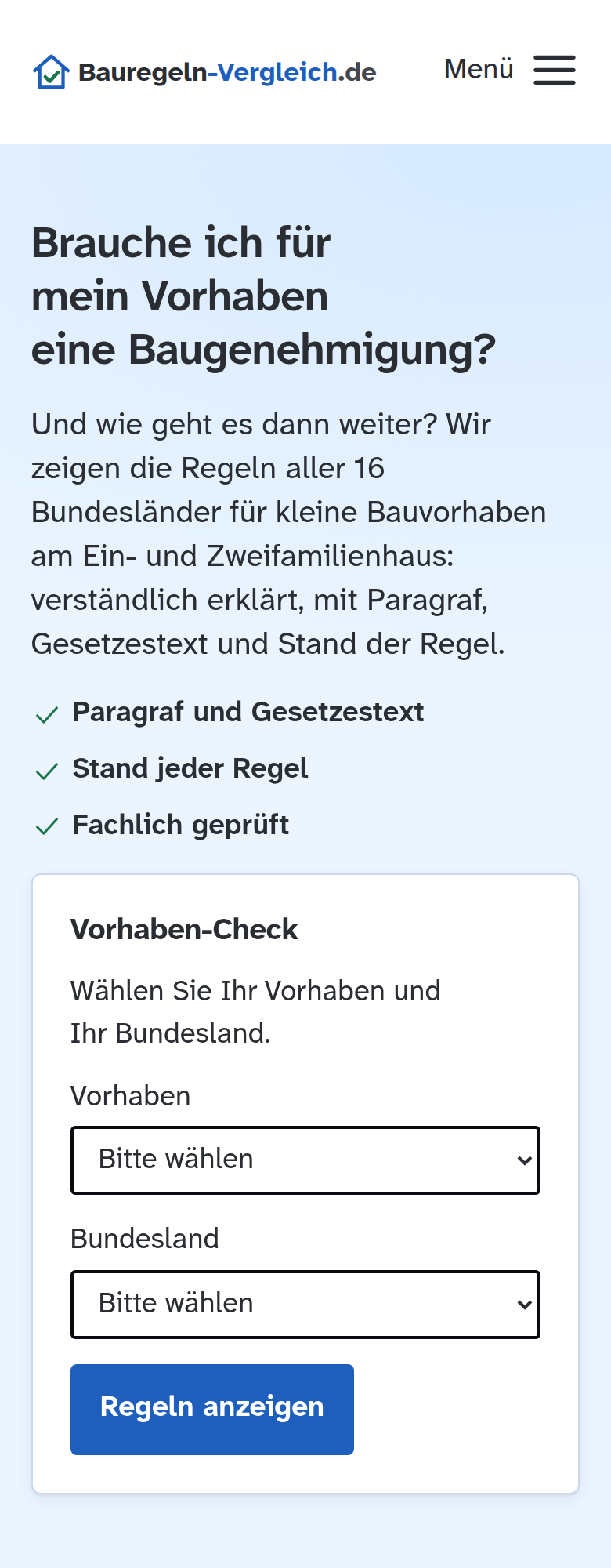 Startseite auf dem Handy mit Leitfrage und Vorhaben-Check